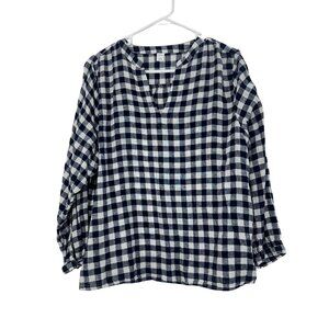 Old Navy Navy/White Gingham Check Long-Sleeve Blouse SZ L 100% Cotton Woven Knit